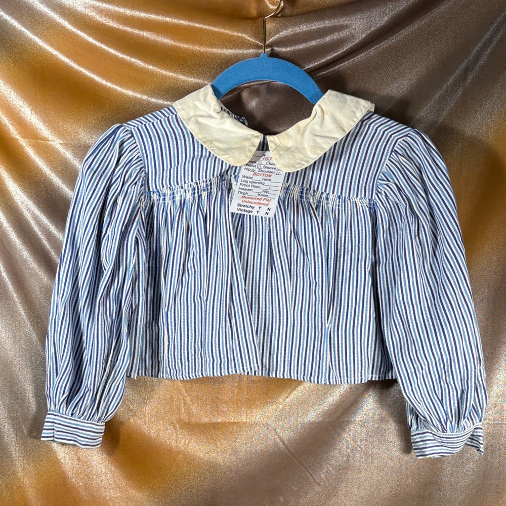 Vintage child’s 50’s Blue and White Striped Blouse with Peter Pan Collar.151